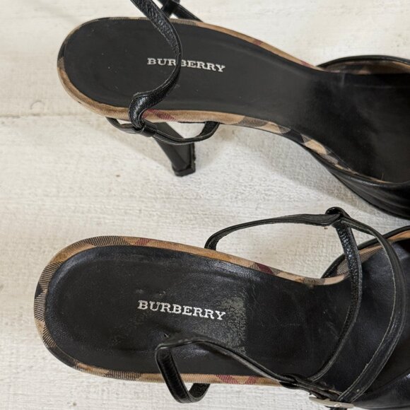 Burberry Slingback Heels Novacheck Black Leather Pointed Toe Size 39.5/US 9.5 - Picture 7 of 12